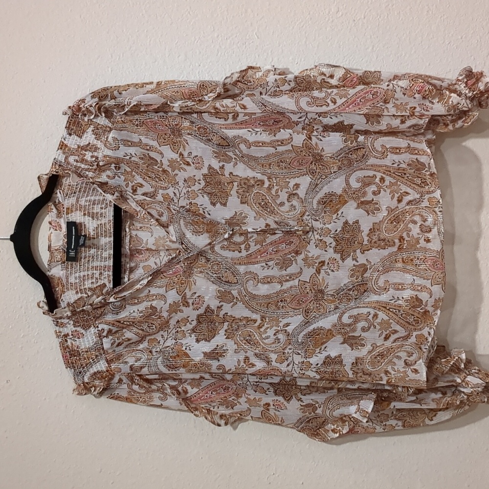 INC Sheer Brown Floral Blouse Size PP
